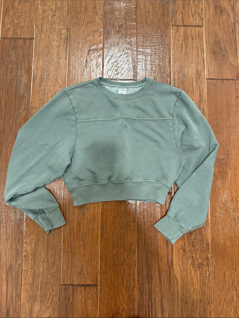 PINK Victoria's Secret Cropped Sage Green Crewneck Sweatshirt